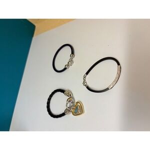 Mixed Bracelet Set Heart Charm Braided Leather Cable Bangle Rubber Inlay 3pc